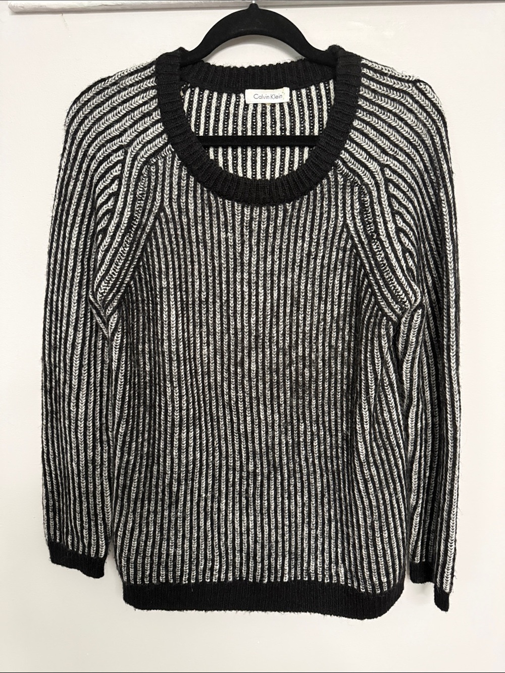 Calvin Klein Black & White Ribbed Scoop Neck Sweater